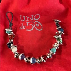 UNO de 50 Silver and Multicolor Murano Glass Beaded Bracelet